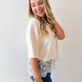 Knit Top with Scallop Lace Hem- Ecru