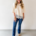 Knit Top with Scallop Lace Hem- Ecru