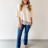 Knit Top with Scallop Lace Hem- Ecru