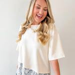 Knit Top with Scallop Lace Hem- Ecru