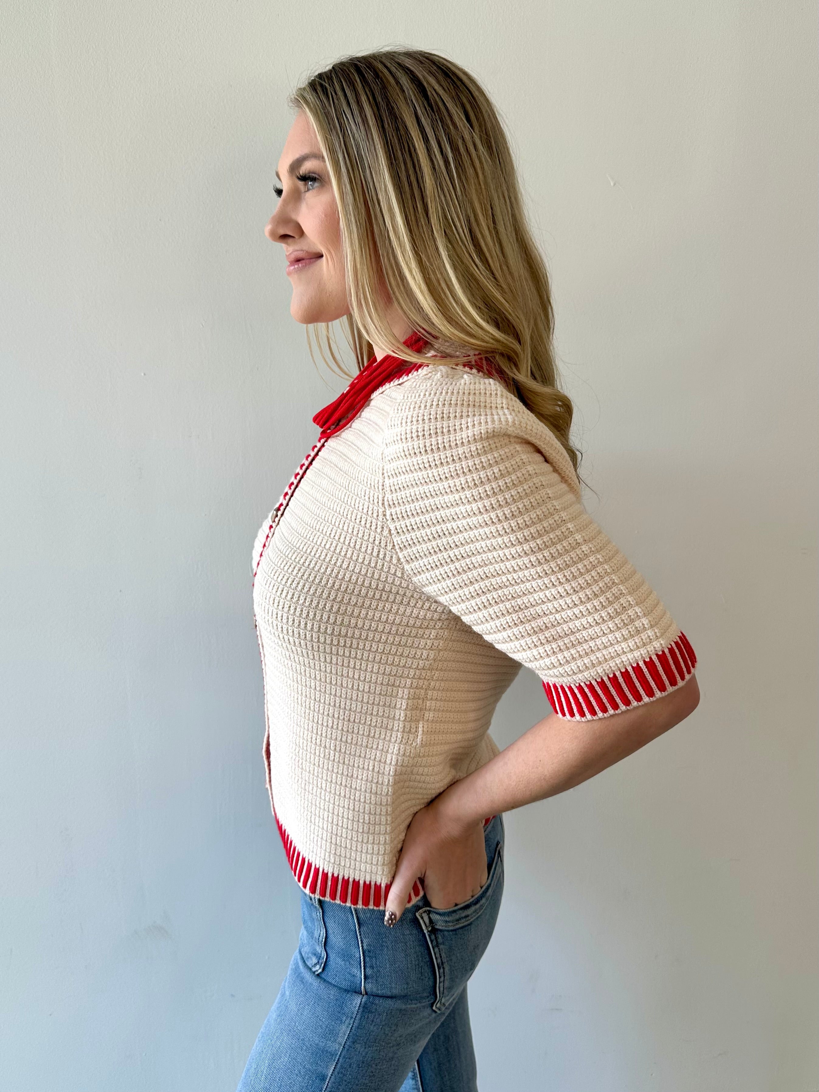 Knitted Accent Trim Top