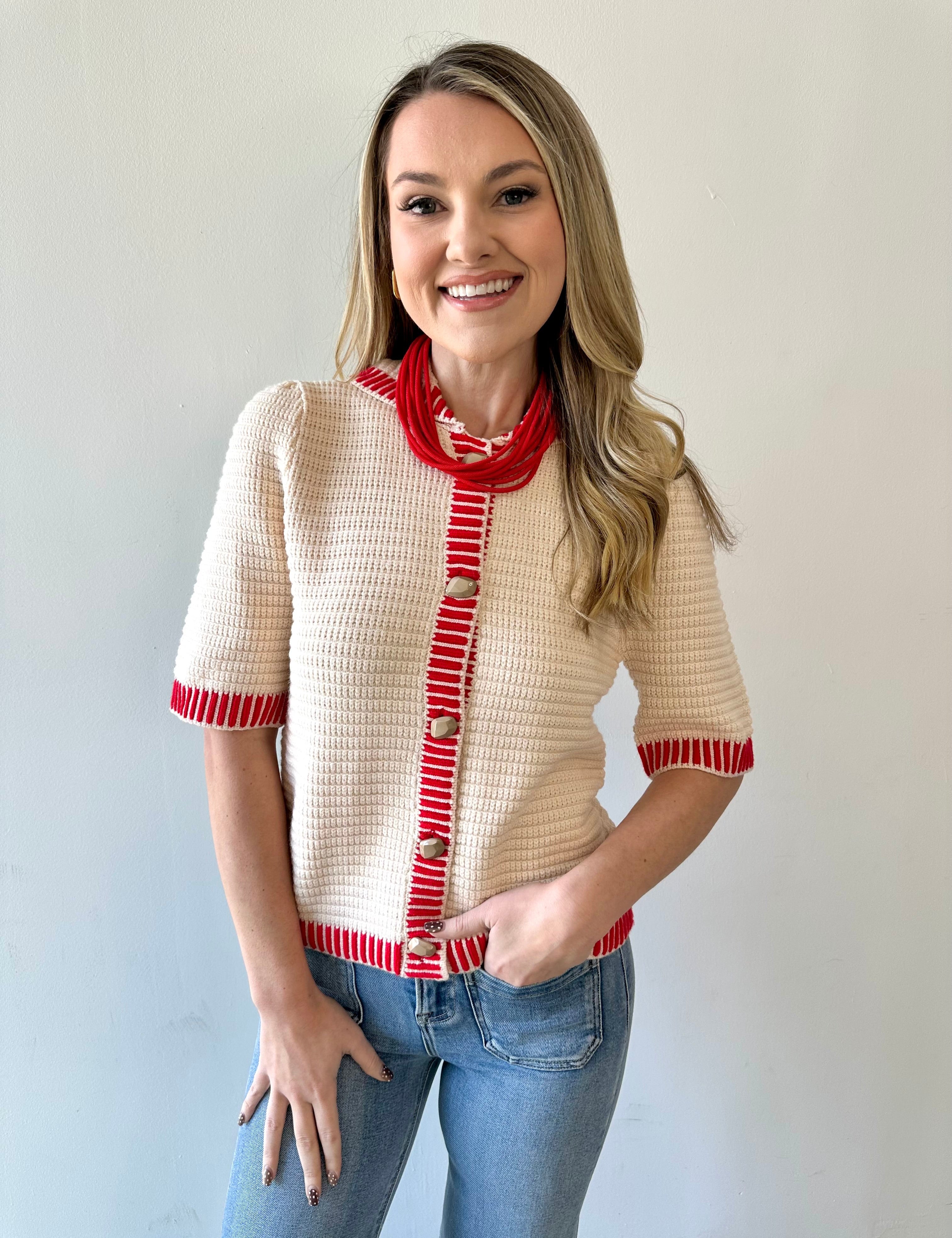 Knitted Accent Trim Top