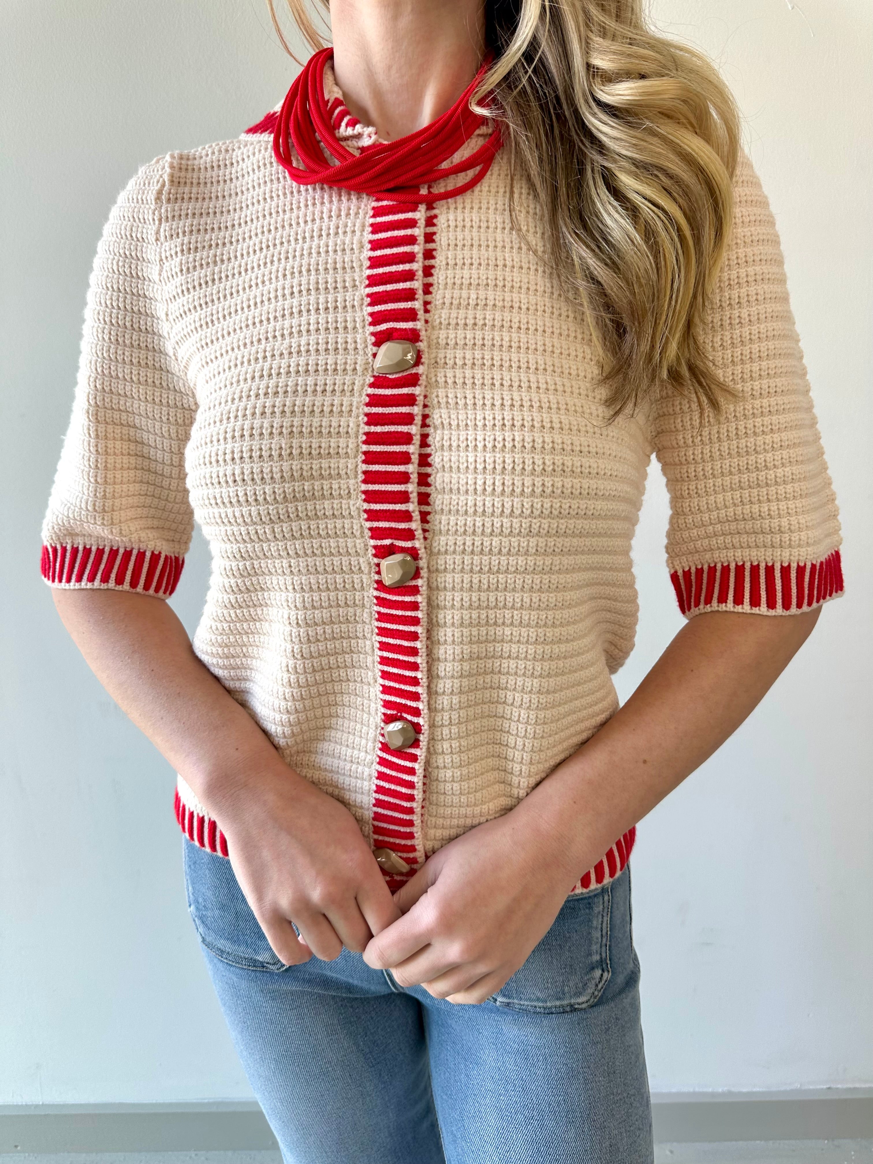 Knitted Accent Trim Top