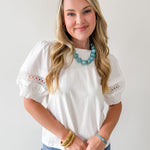 Lace Accent Puff SleeveTop - White