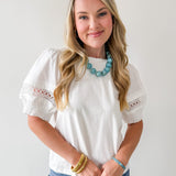 Lace Accent Puff SleeveTop - White