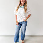 Lace Accent Puff SleeveTop - White