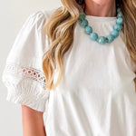 Lace Accent Puff SleeveTop - White