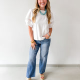 Lace Accent Puff SleeveTop - White