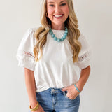 Lace Accent Puff SleeveTop - White