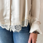 Lace Satin Effect Shirt- Ivory
