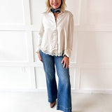 Lace Satin Effect Shirt- Ivory