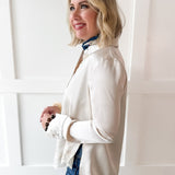 Lace Satin Effect Shirt- Ivory