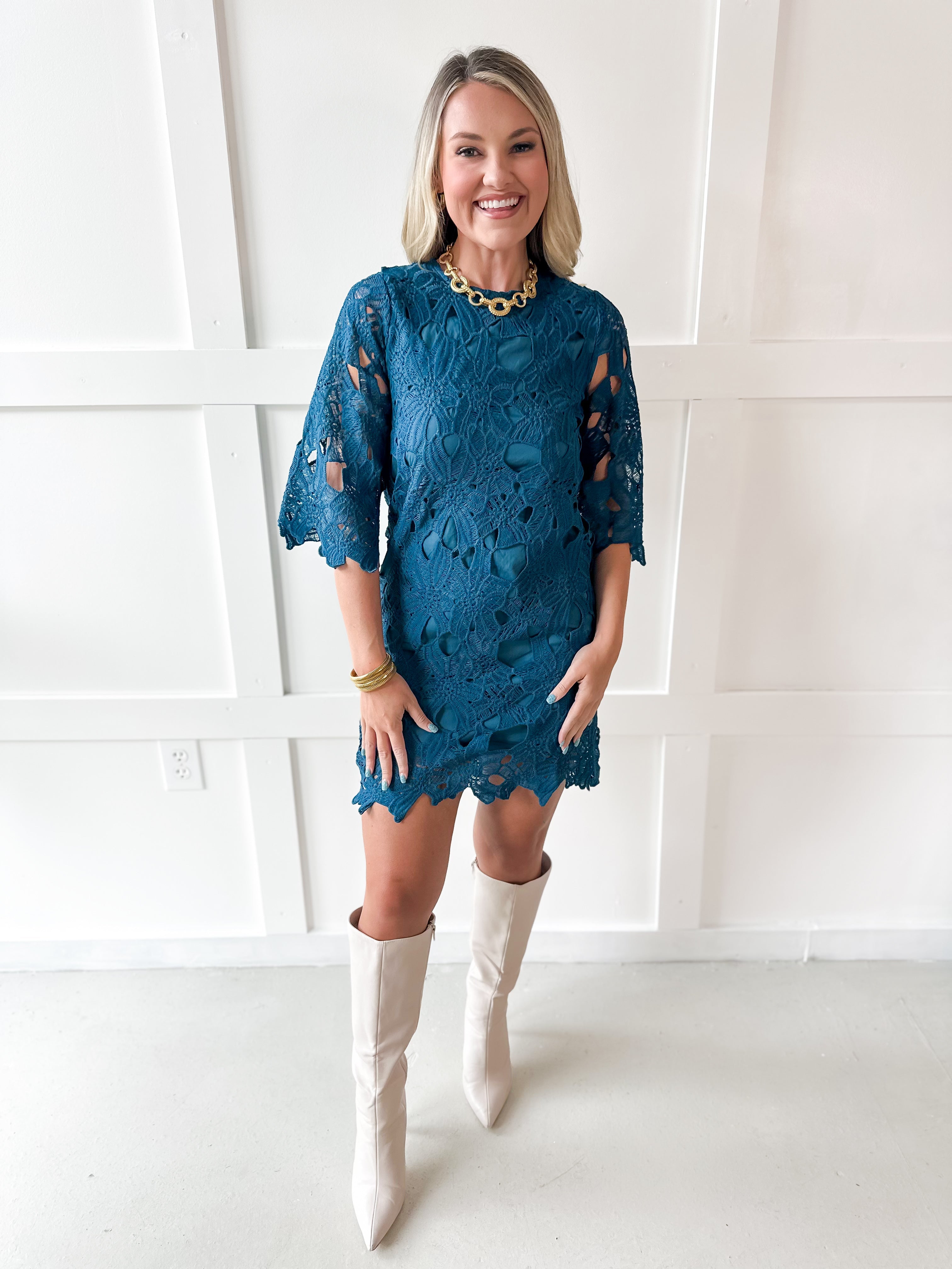 Lace Short Sleeve Mini Dress