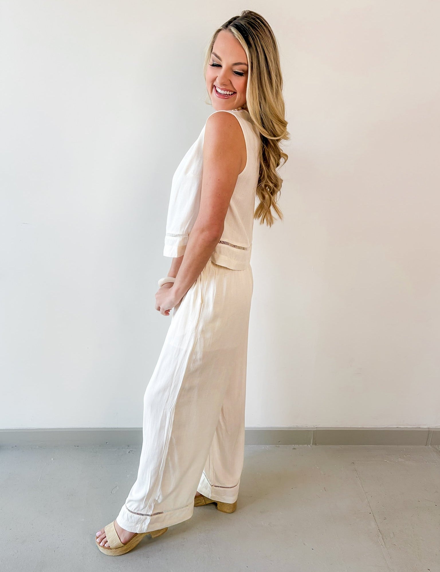 Lace Top & Linen Pant Set