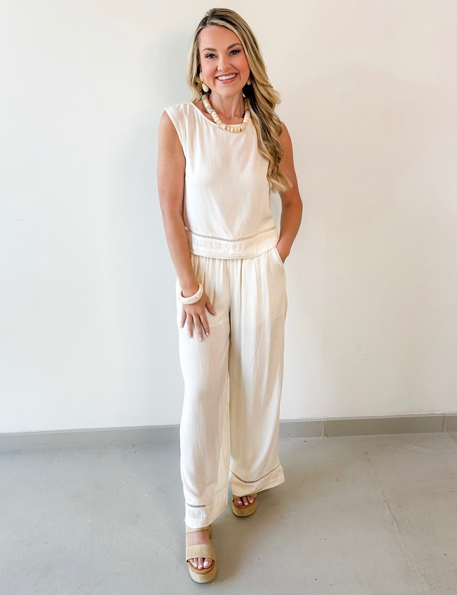 Lace Top & Linen Pant Set