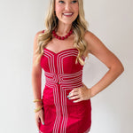 Lace Trim Day to Night Dress - Crimson/White