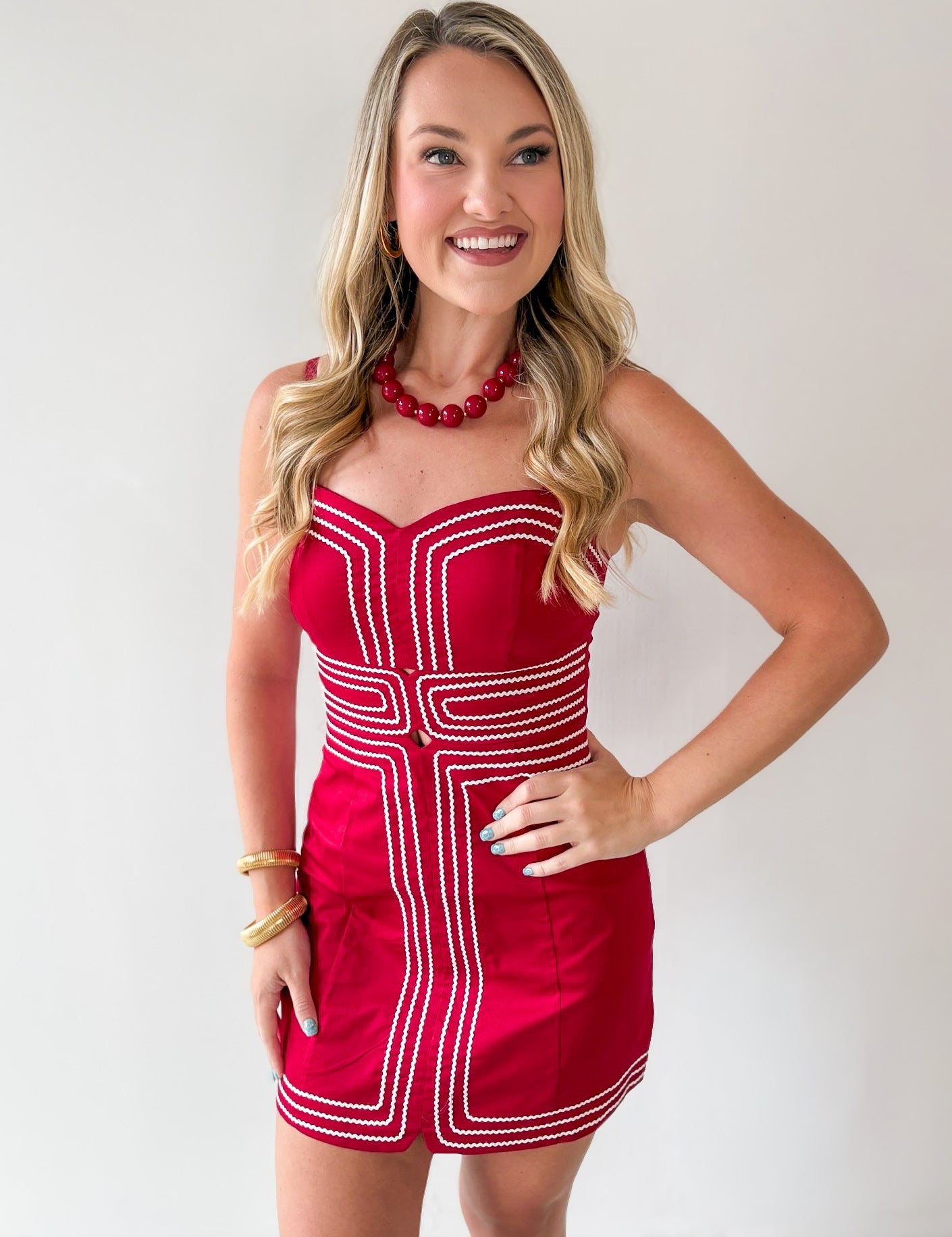 Lace Trim Day to Night Dress - Crimson/White