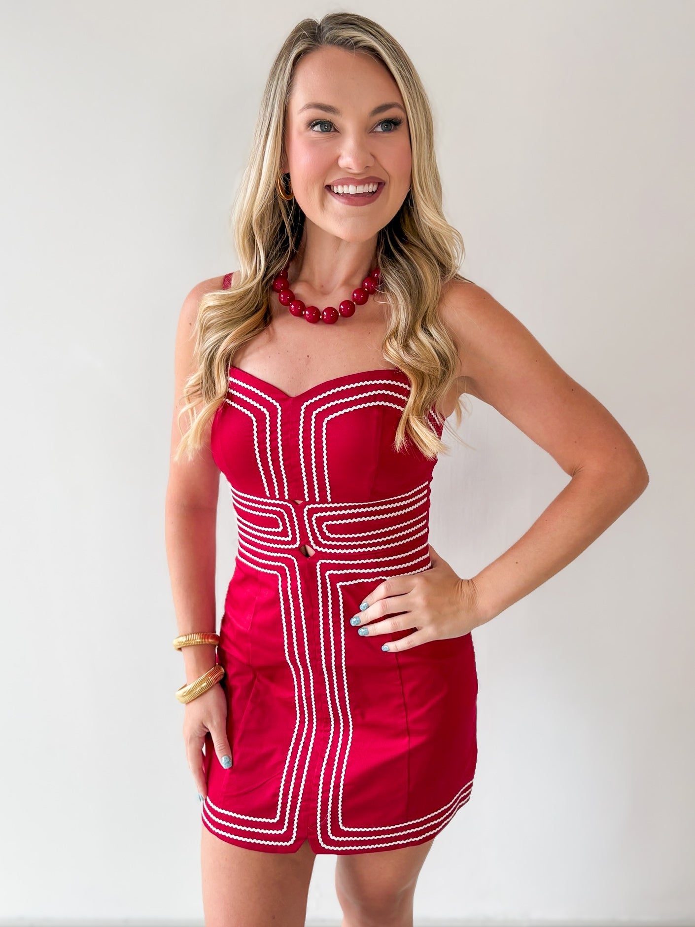 Lace Trim Day to Night Dress - Crimson/White