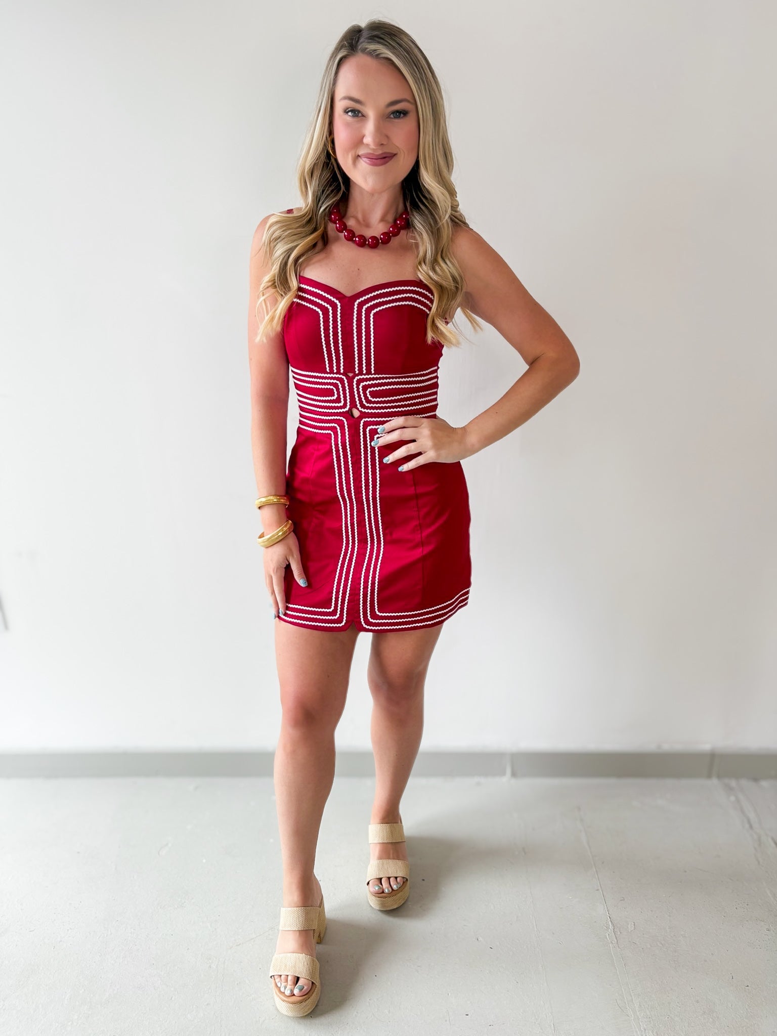 Lace Trim Day to Night Dress - Crimson/White