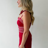 Lace Trim Day to Night Dress - Crimson/White