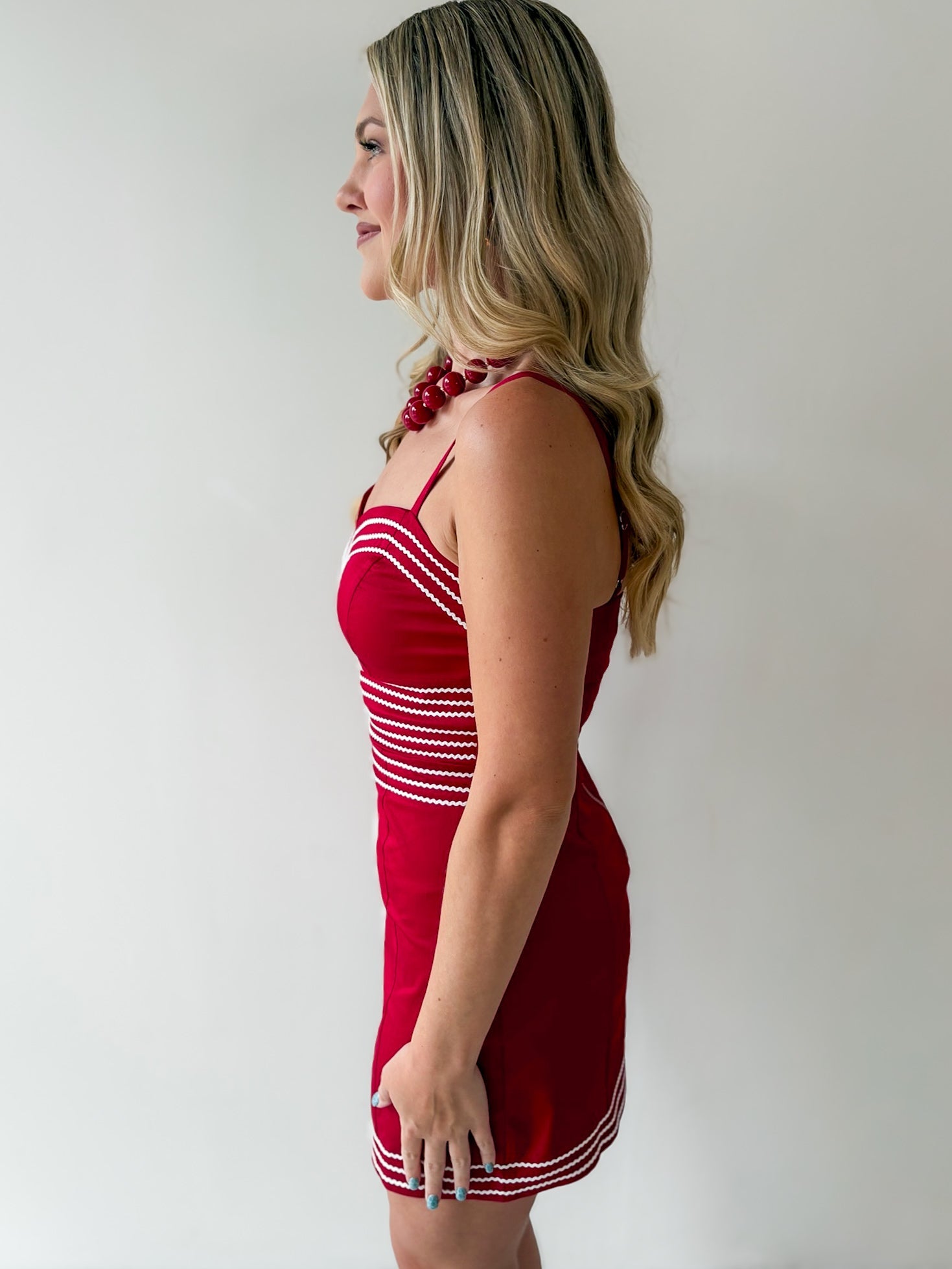 Lace Trim Day to Night Dress - Crimson/White