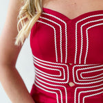 Lace Trim Day to Night Dress - Crimson/White