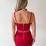 Lace Trim Day to Night Dress - Crimson/White