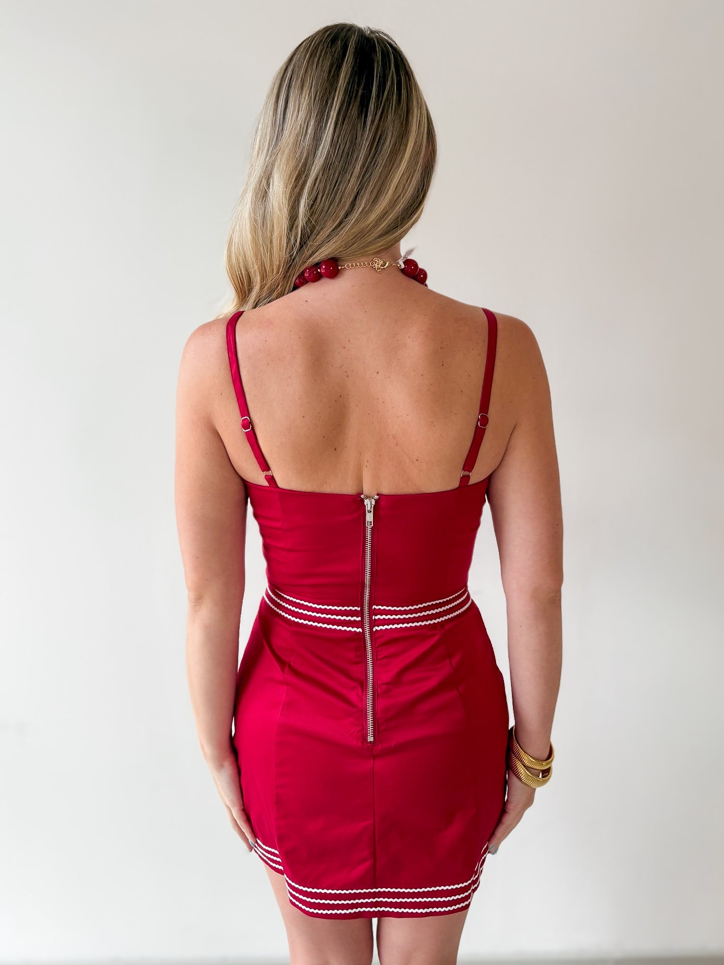 Lace Trim Day to Night Dress - Crimson/White