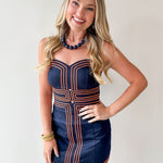 Lace Trim Day to Night Dress - Navy/Orange