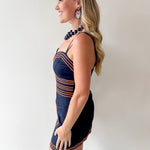 Lace Trim Day to Night Dress - Navy/Orange