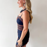Lace Trim Day to Night Dress - Navy/Orange