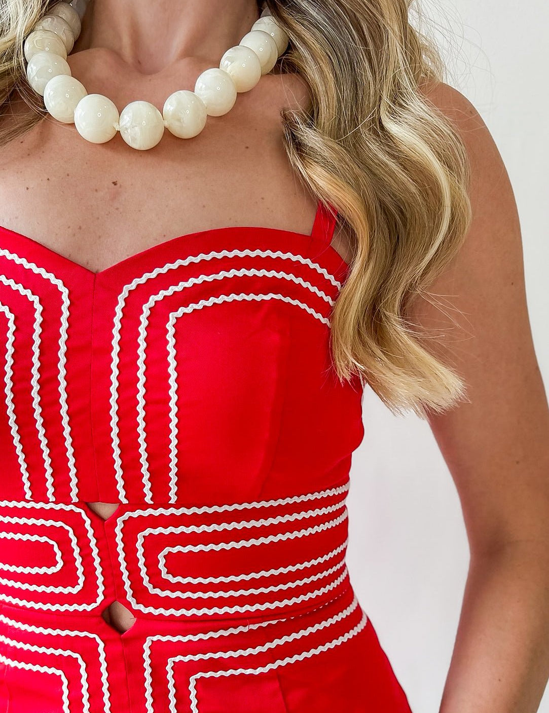 Lace Trim Day to Night Dress - Red/White