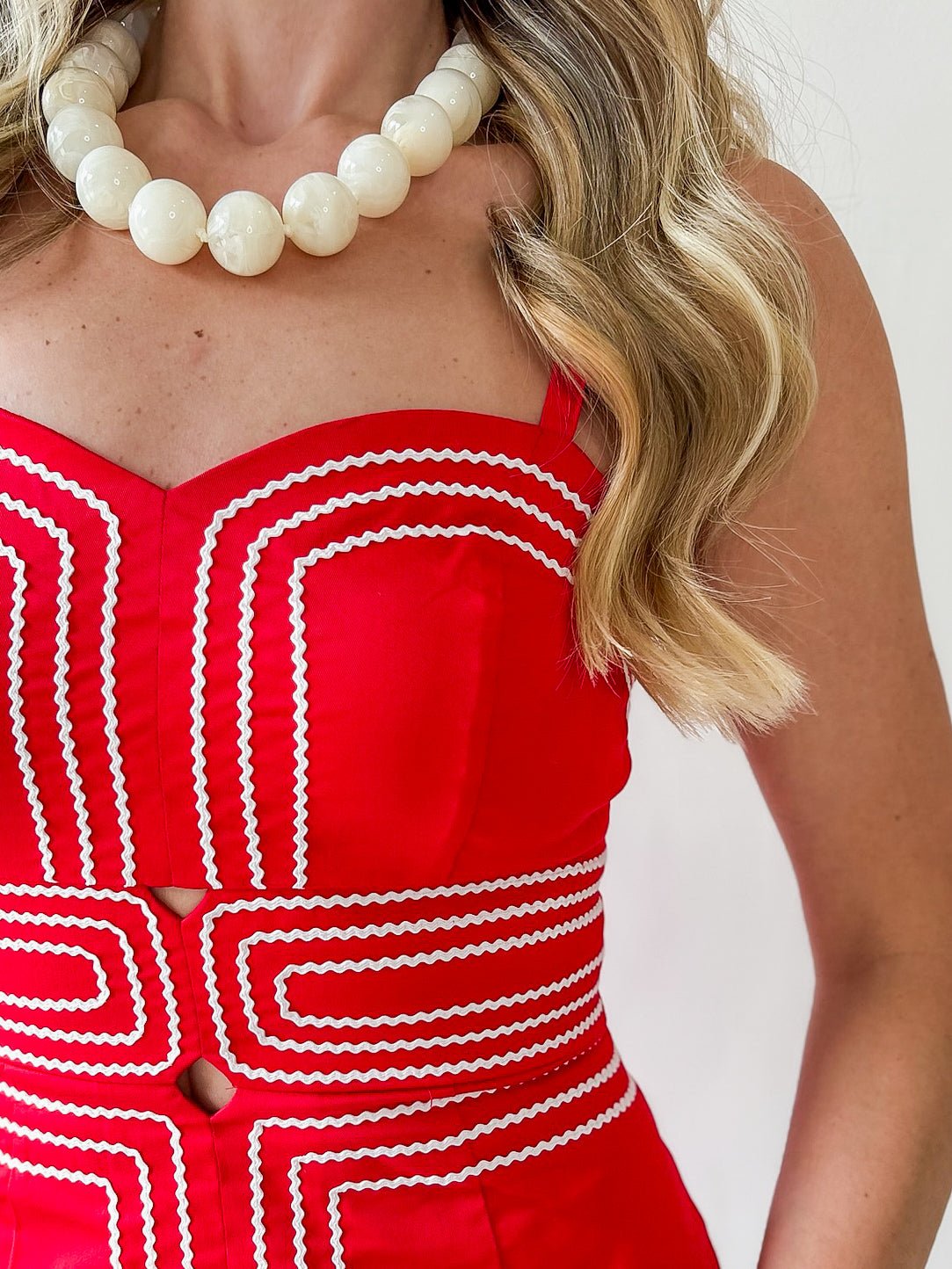 Lace Trim Day to Night Dress - Red/White