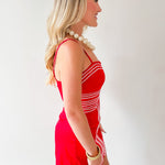 Lace Trim Day to Night Dress - Red/White