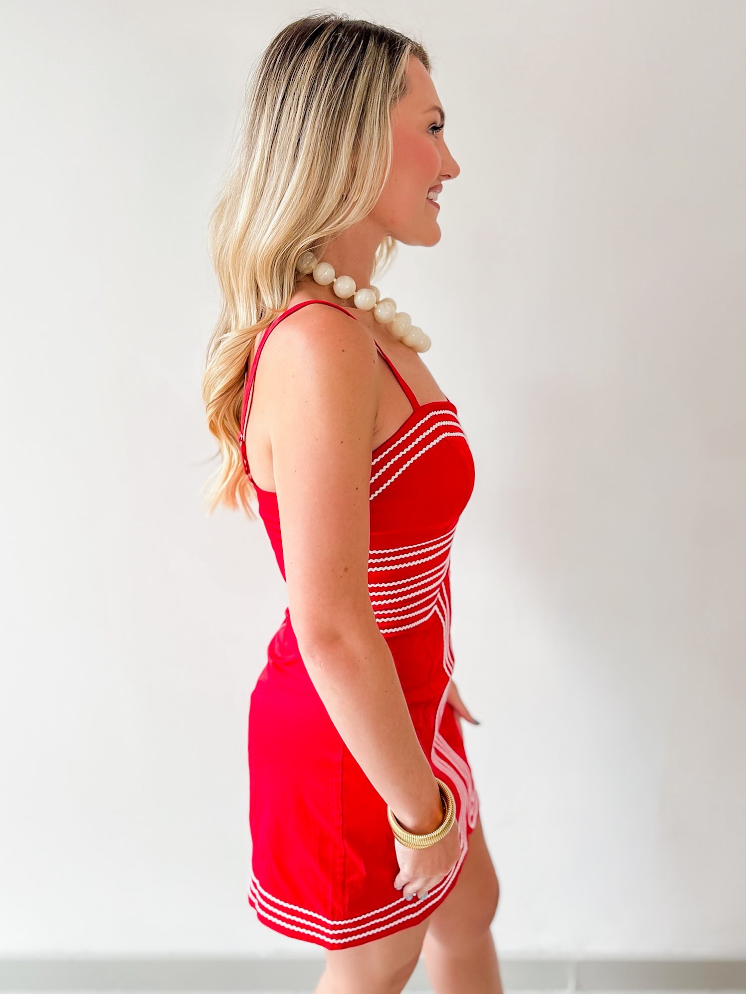Lace Trim Day to Night Dress - Red/White