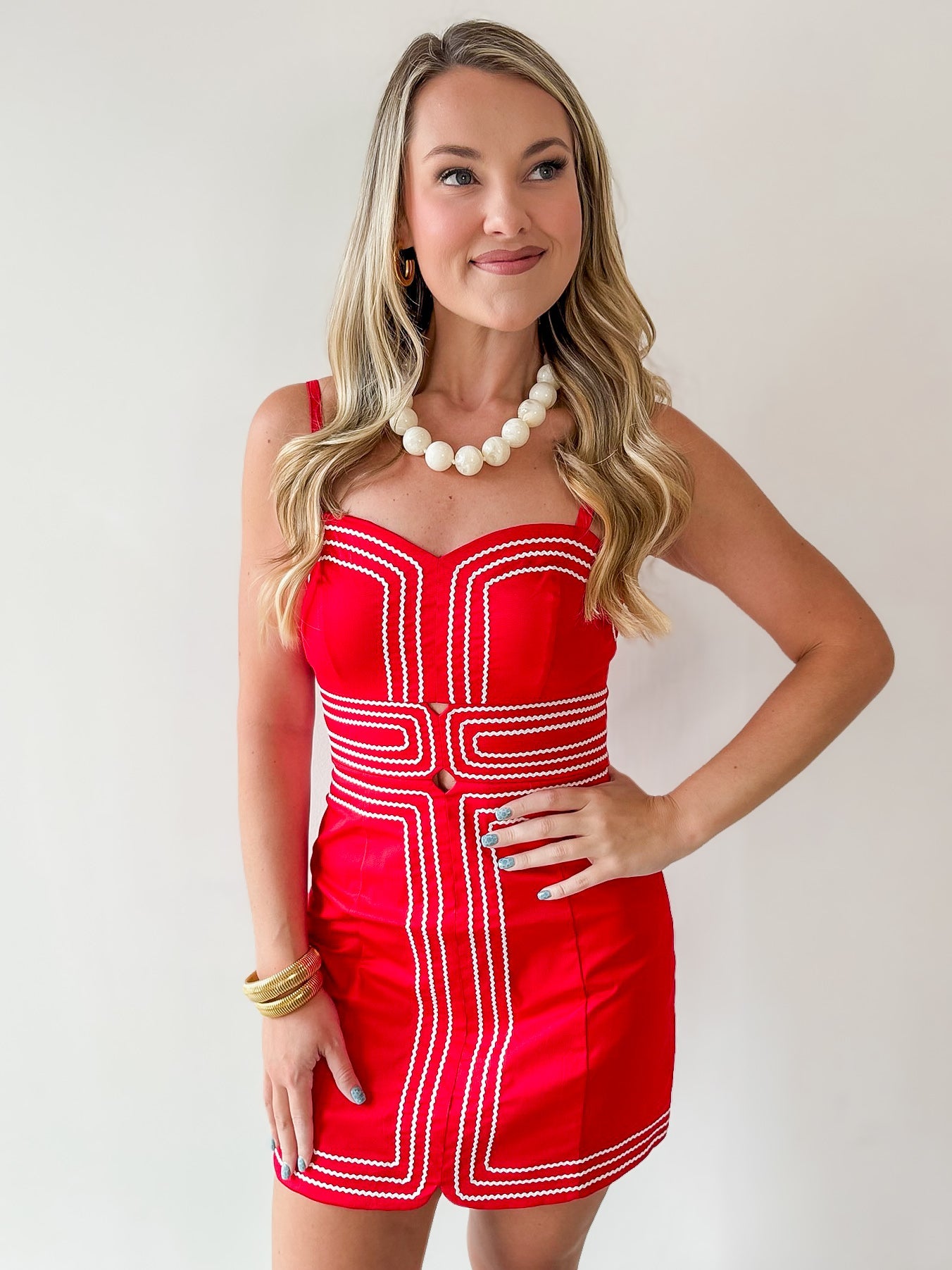 Lace Trim Day to Night Dress - Red/White