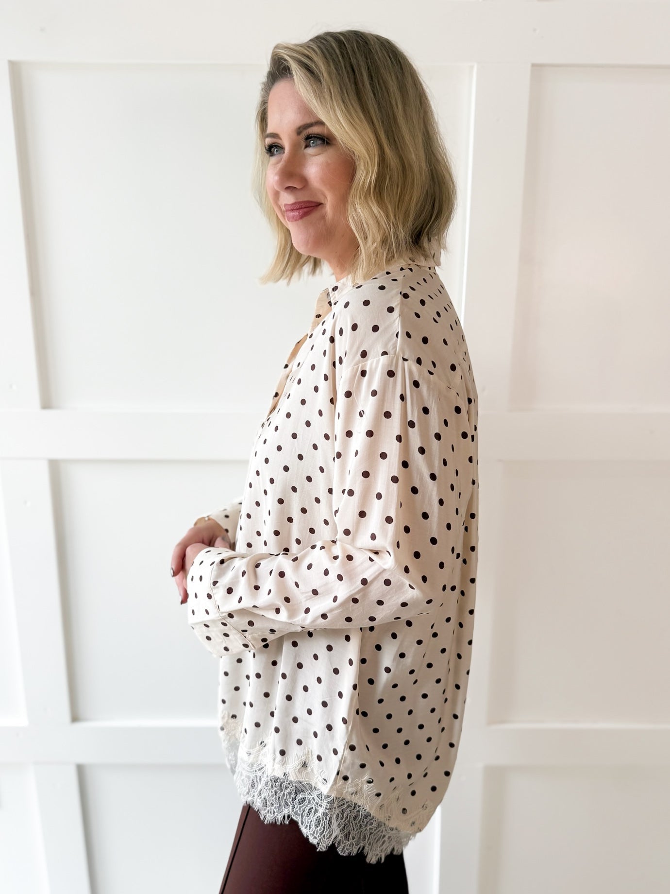 Lace Trim Oversized Shirt- Ivory