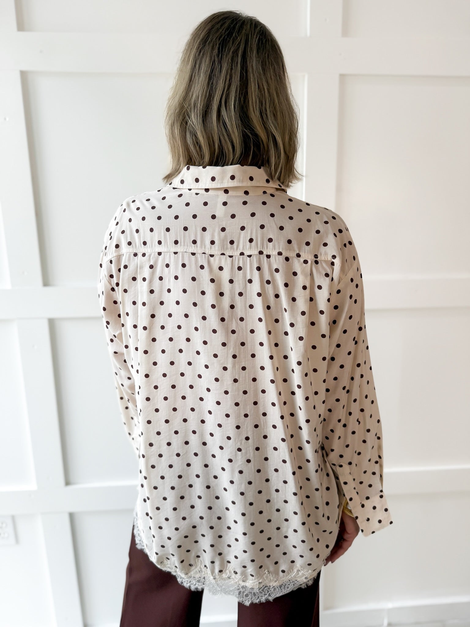 Lace Trim Oversized Shirt- Ivory