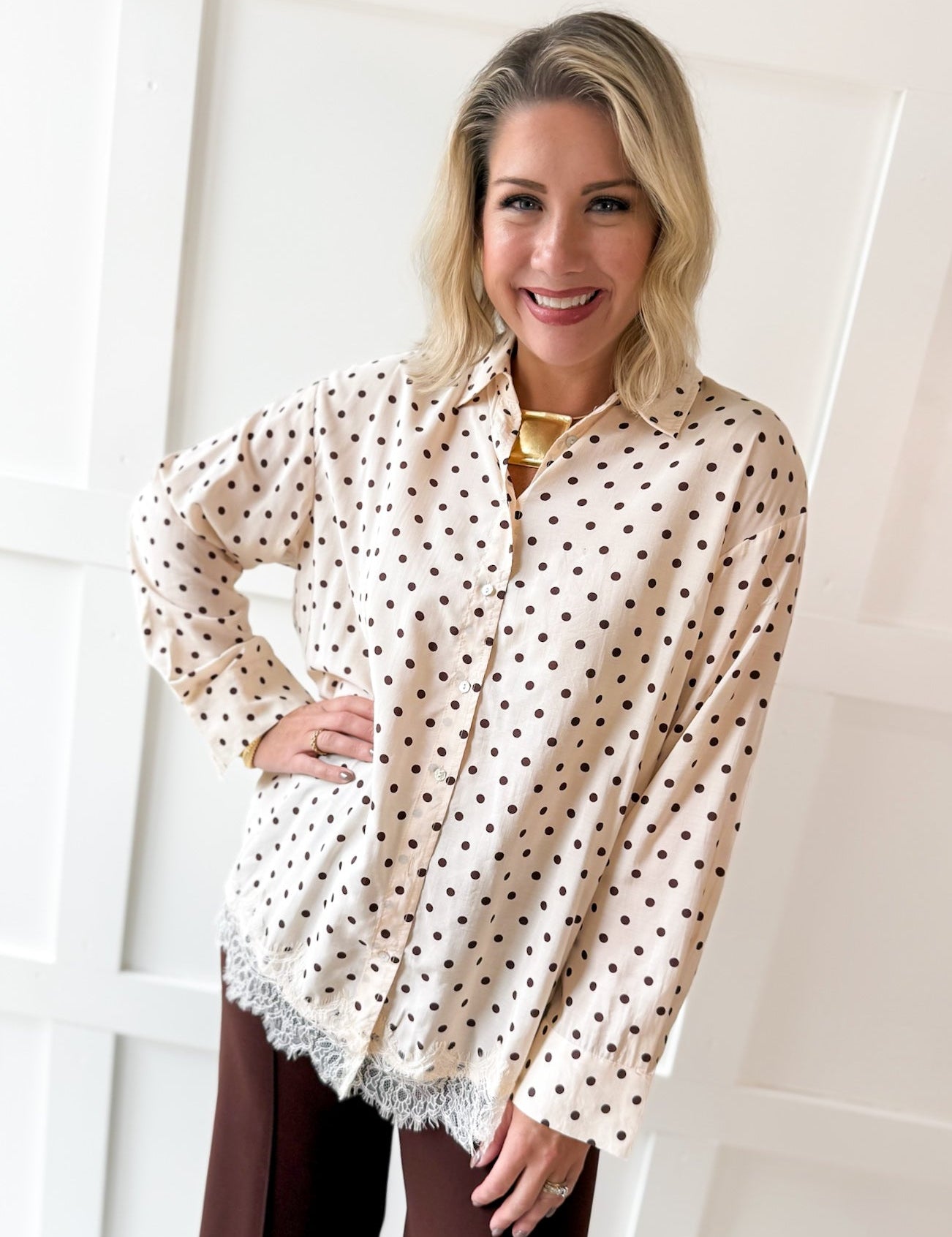 Lace Trim Oversized Shirt- Ivory
