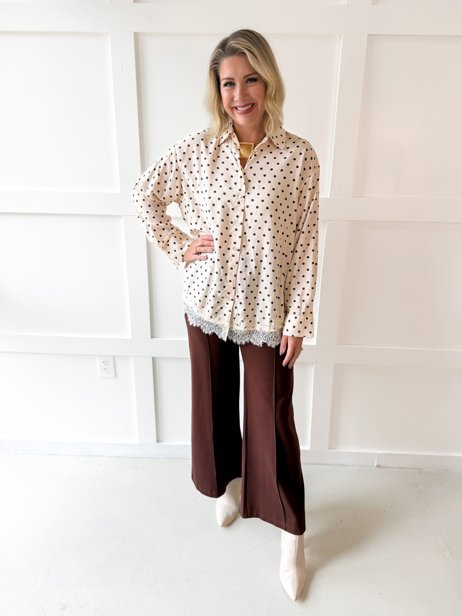 Lace Trim Oversized Shirt- Ivory