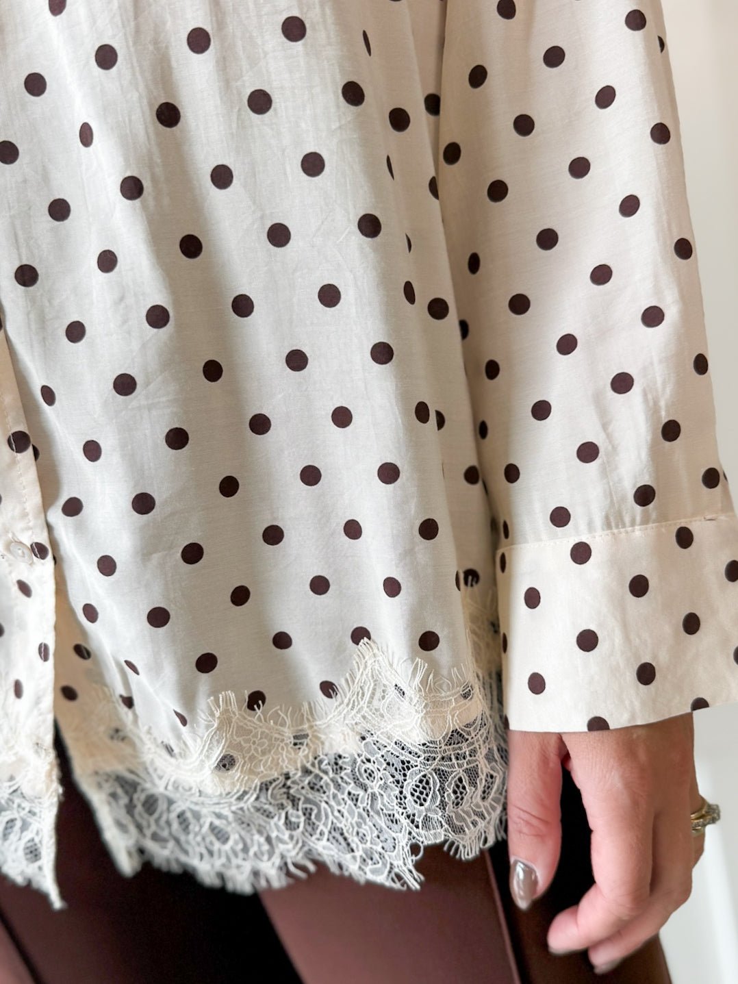 Lace Trim Oversized Shirt- Ivory
