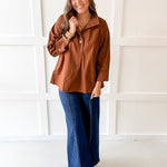 Lapel Collar Poplin Top - Brown