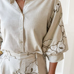 Lapel Embroidered Puff Sleeve Top- Ivory