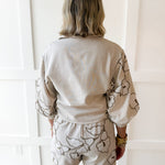 Lapel Embroidered Puff Sleeve Top- Ivory