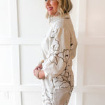 Lapel Embroidered Puff Sleeve Top- Ivory