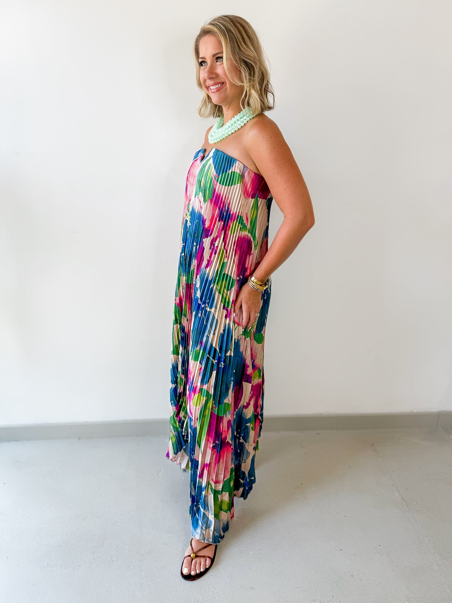 Lapis Bloom Strapless Dress