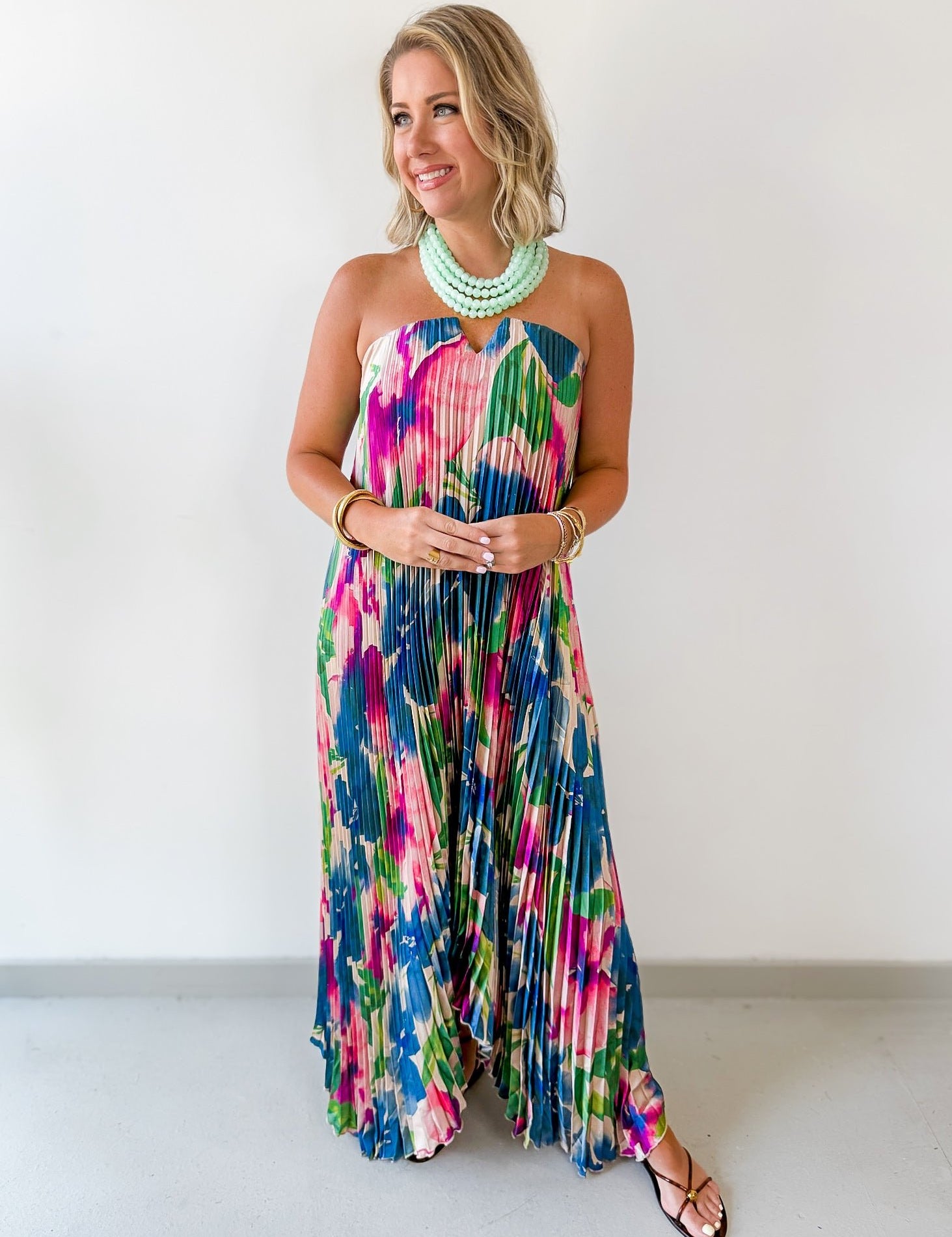 Lapis Bloom Strapless Dress
