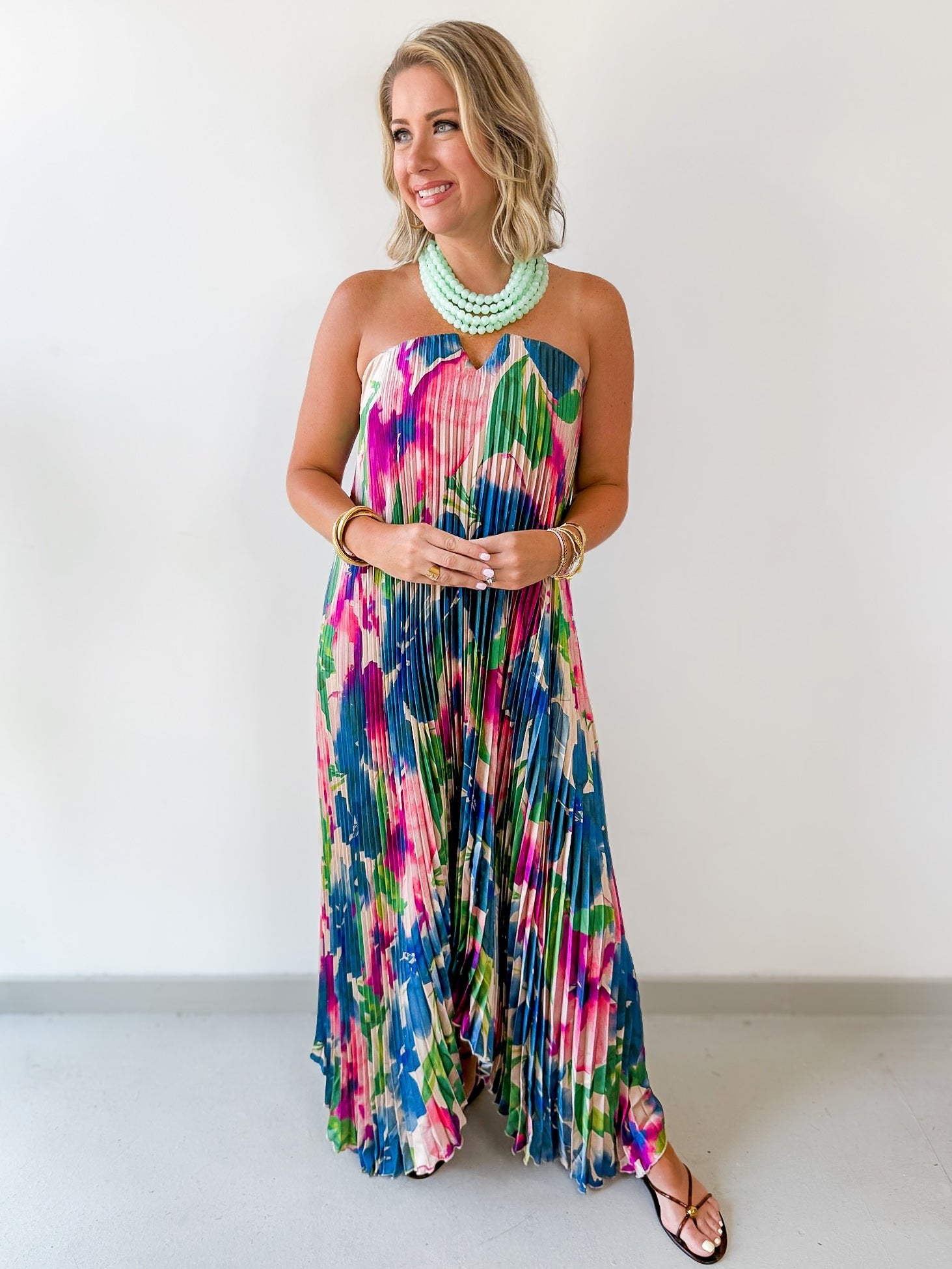 Lapis Bloom Strapless Dress