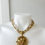 Layered Glass & Medallion Necklace - 24K Gold