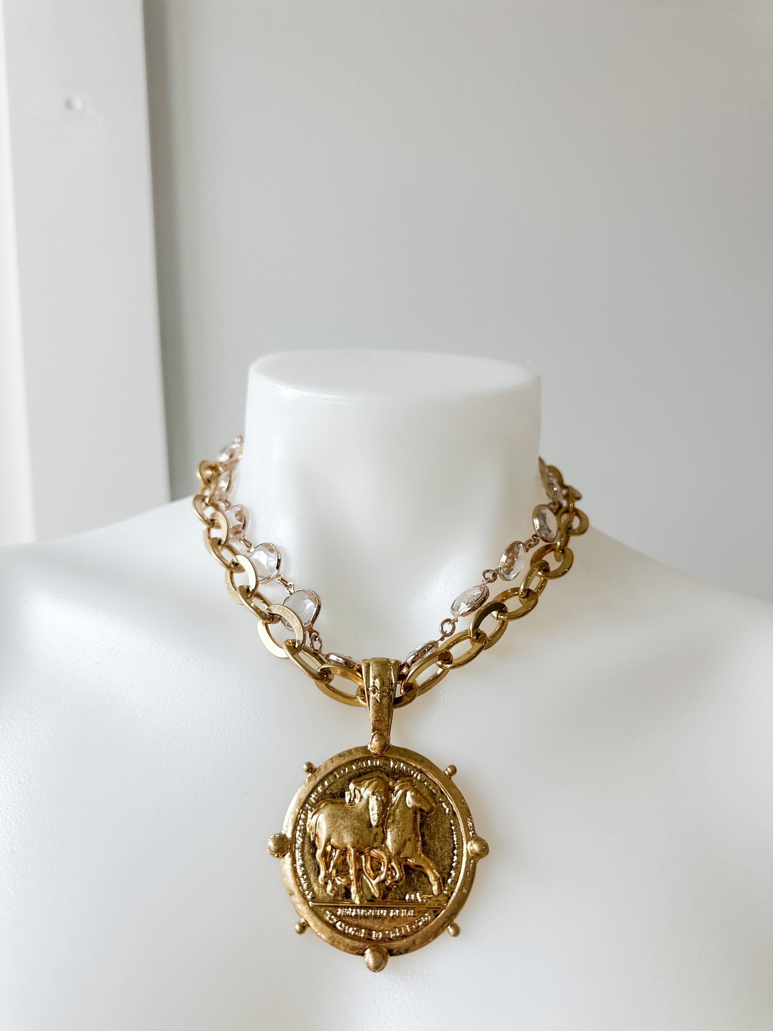 Layered Glass & Medallion Necklace - 24K Gold